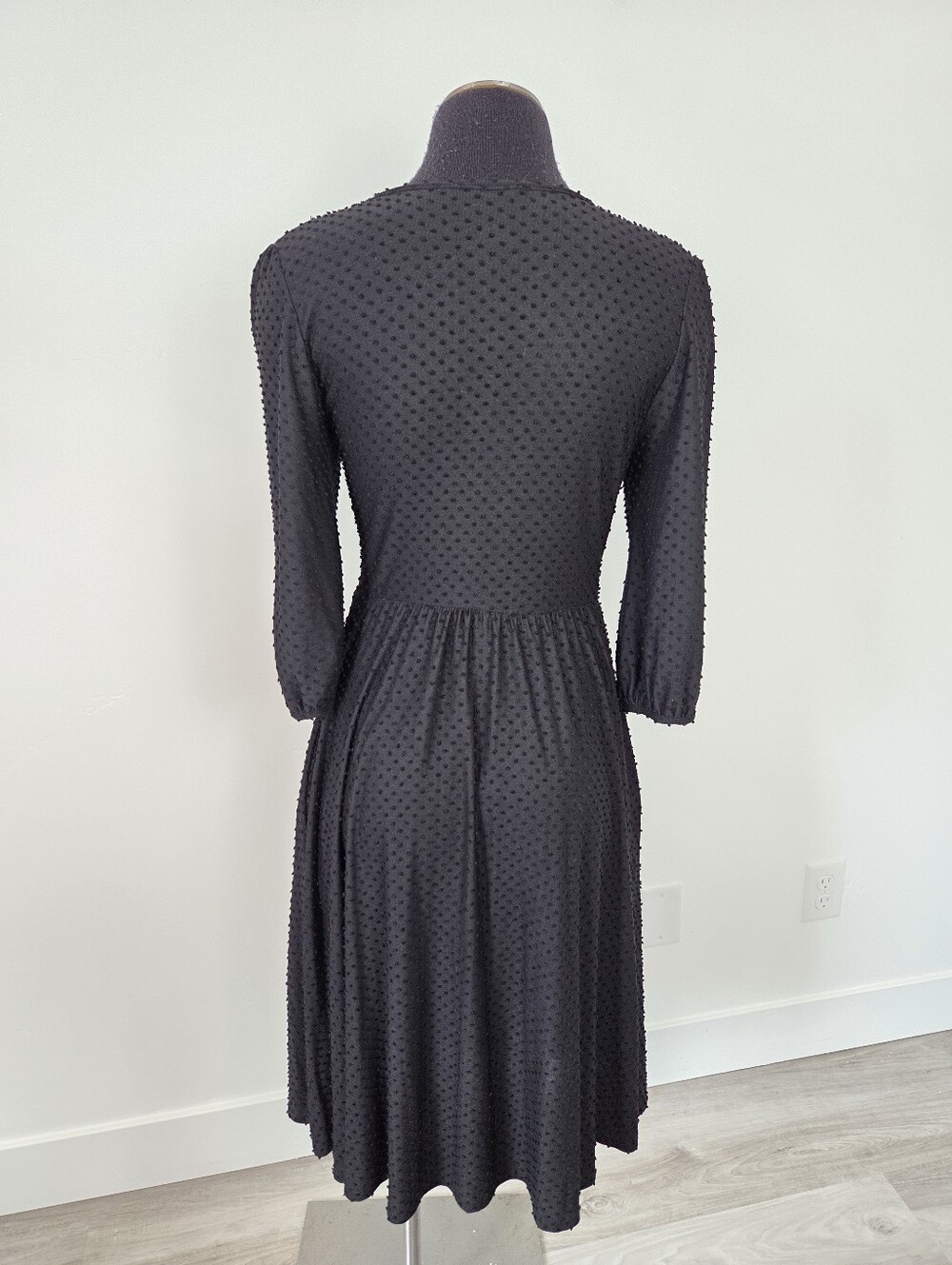 Black Swiss Dot Midi Dress Modest Monochrome Preppy Teacher Church Small Reborn - Picture 4 of 10